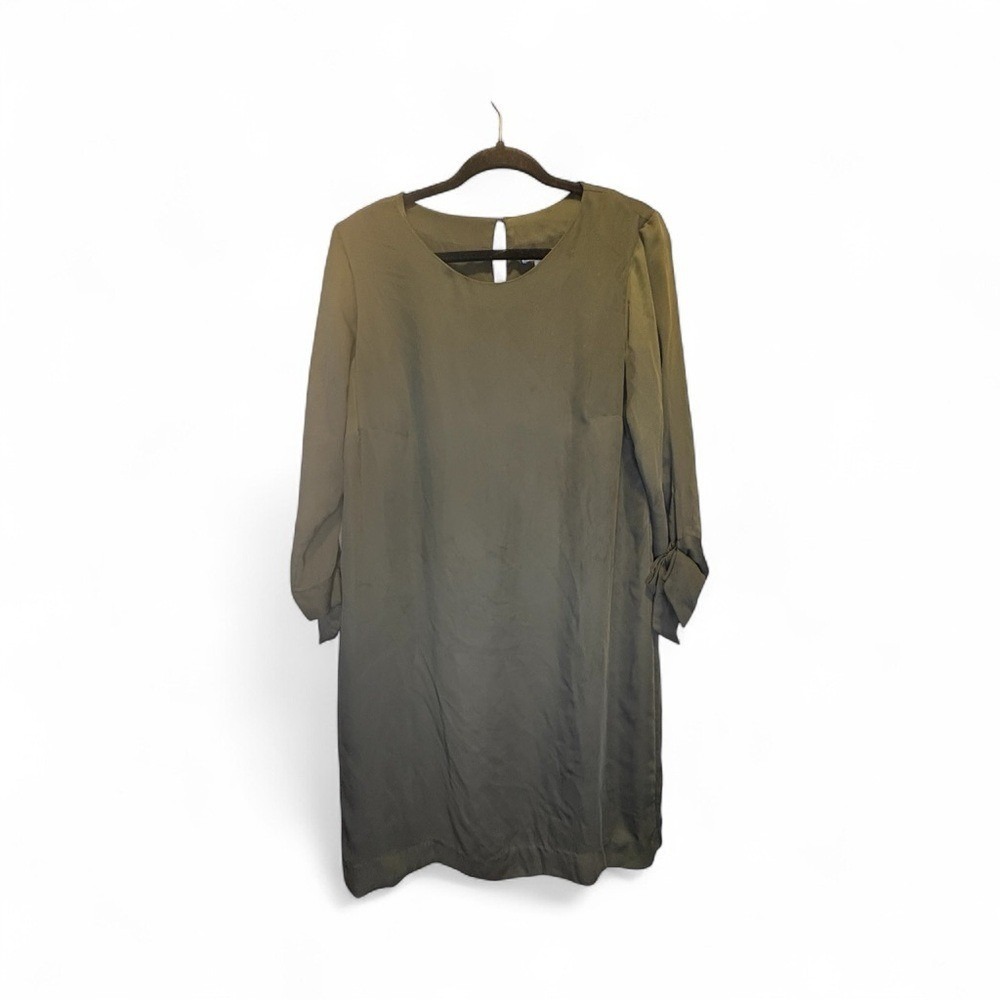 H&M Olive Green Long Sleeve Tie Cuff Shift Dress‎ Size 14